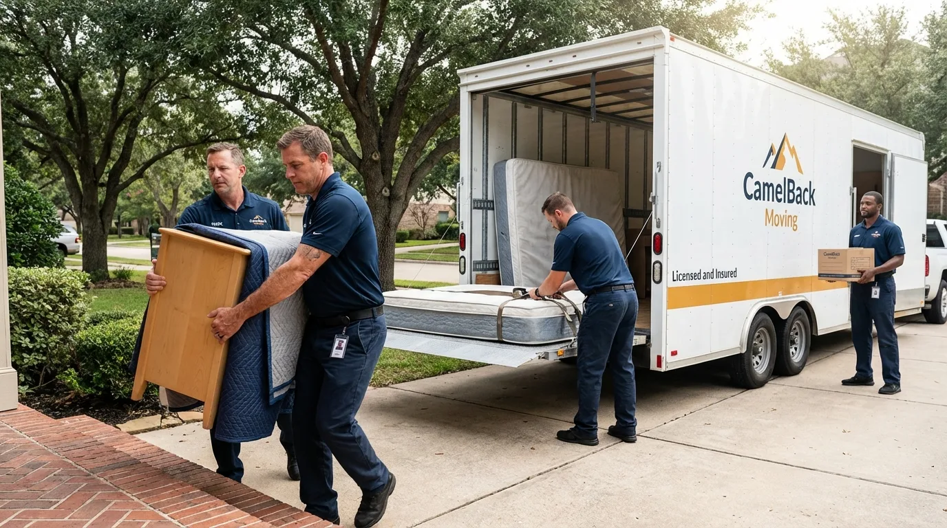 Crew loading residential truck for cross-state move from Groton, NY